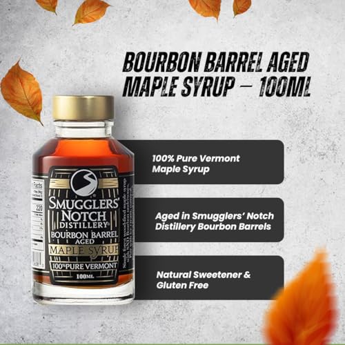 Smugglers’ Notch Maple Works – Bourbon Barrel Aged – 100% Pure Vermont Maple Syrup – Natural Sweetener & Gluten Free – Rich Taste – Waffles and Pancakes, Cocktails, Marinades, 3.38 Fl Oz. (100 mL)
