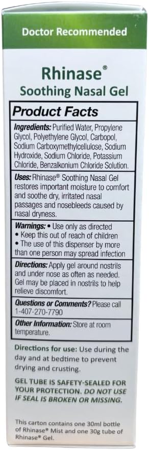 Rhinase Nasal Care Combo Pack - Nasal Gel (1 oz) & Saline Spray (1 oz) for Dryness, Allergy Relief & Nosebleed Prevention, Aloe-Free & pH Balanced