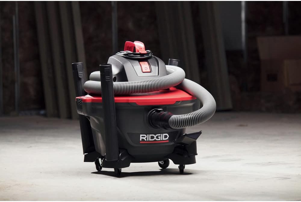 RIDGID 62698 RT0600 NXT 6-Gal. Wet Dry Shop Vacuum with Casters, 4.25 Peak HP Motor, and Pro Locking Hose, Dark Gray and Red