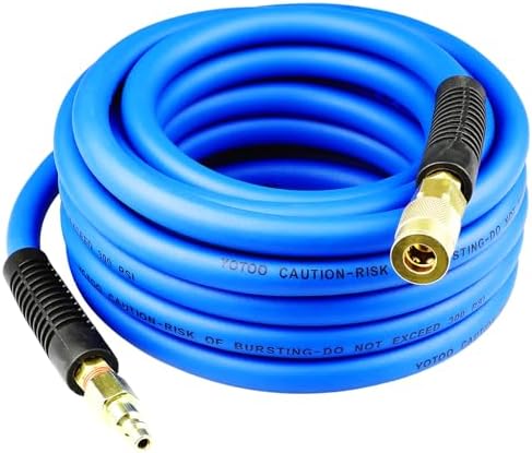 YOTOO Air Hose 3/8 in x 50 ft, Heavy Duty Hybrid Air Compressor Hose, Flexible, Lightweight, Kink Resistant with 1/4" Industrial Quick Coupler Fittings, Bend Restrictors, Blue