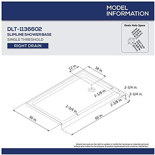 DreamLine 36 in. D x 60 in. W x 76 3/4 in. H Left Drain Acrylic Shower Base and QWALL-5 Backwall Kit In White, DL-6192L-01
