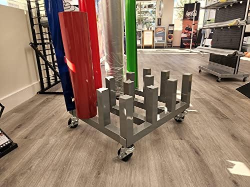 Heavy Duty Media Roll Mover Mobile Storage Cart Rack – Holds 16 Rolls Gray