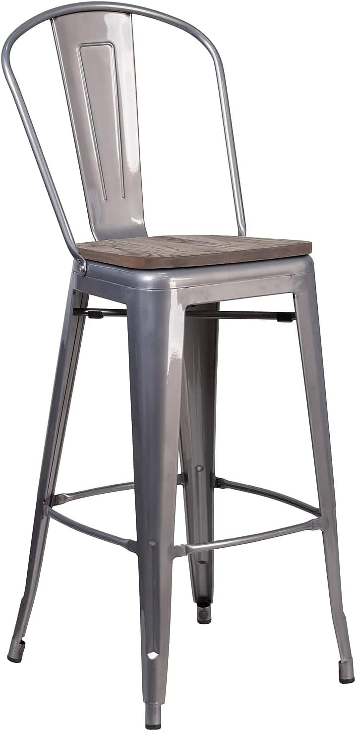 Flash Furniture 30 in Metal Barstool with Back, Blue | Commercial Grade, Removable Back, Indoor/Outdoor Use