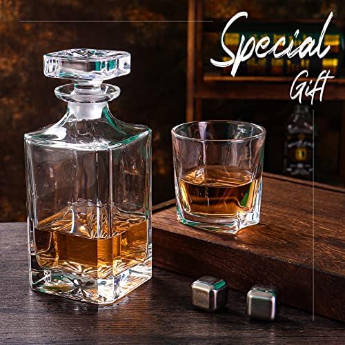 Glass Decanter with Airtight Geometric Stopper - Whiskey Decanter for Wine, Bourbon, Brandy, Liquor, Juice, Water