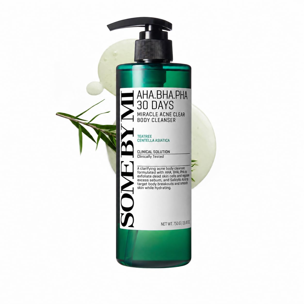 SOME BY MI AHA BHA PHA 30 Days Miracle Acne Clear Body Cleanser 13.5oz – Salicylic Acid & Tea Tree Acne Body Wash – Deep Cleansing