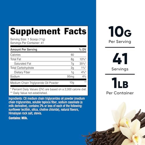 Nutricost C8 MCT Oil Powder 1LB (16oz) Vanilla Flavor, Gluten-Free