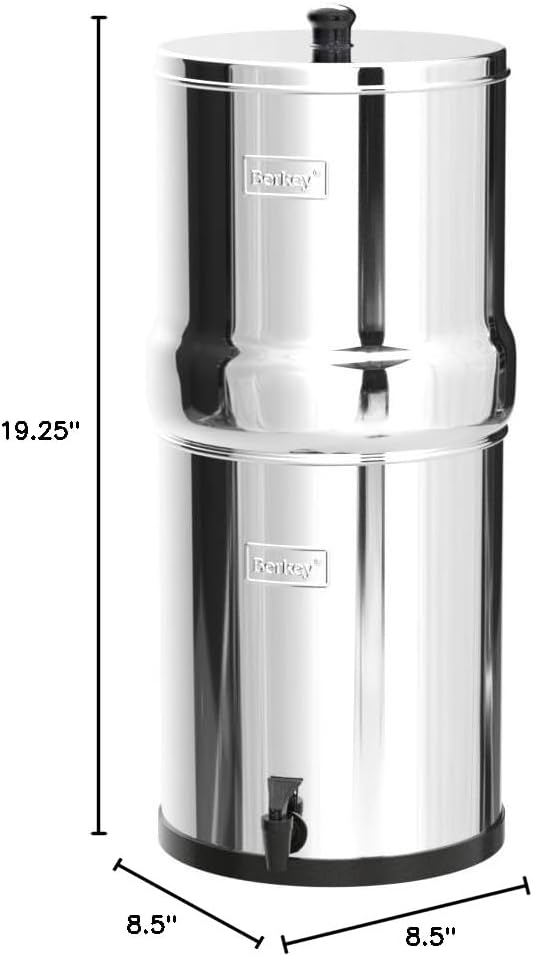 Big Berkey Gravity-Fed Stainless Steel Countertop Water Filter System 2.25 Gallon with 2 Authentic Black Berkey Elements BB9-2 Filters