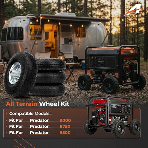 10-Inch Pneumatic Tires Generator Wheel Kit (4 PCS) Compatible with Harbor Freight Predator 6500 8750 9000 Watts, Heavy Duty All-Terrain Cart Wheels