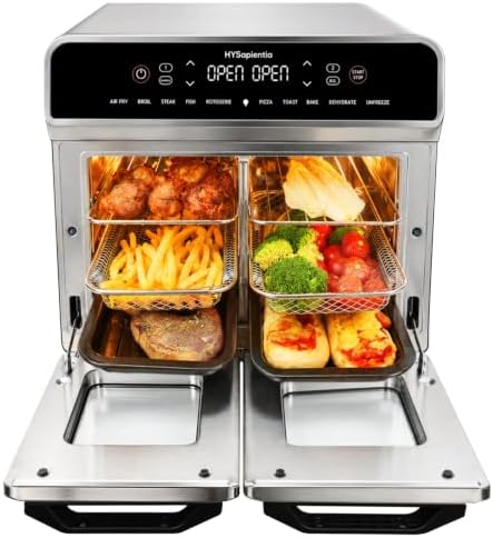 HYSapientia Dual Zone Air Fryer Toaster Oven Combo, 10-in-1 Inner and outer Stainless Steel Air Fryer with Rotisserie