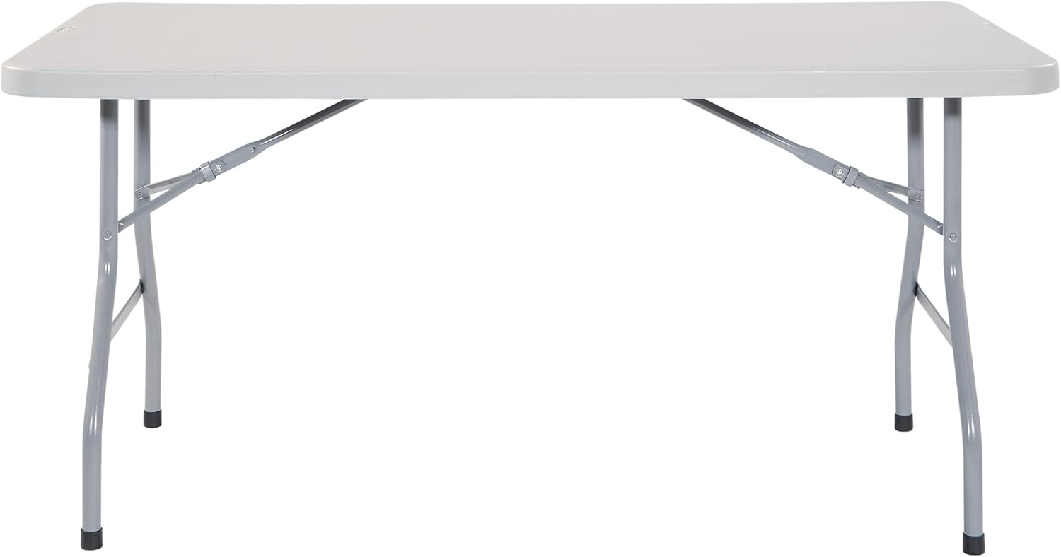 Office Star Resin Multipurpose Rectangle Folding Table for Indoor or Outdoor Use, 5 Feet Light Gray