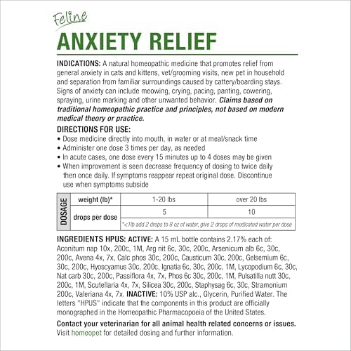 HomeoPet Feline Anxiety Relief, Supplement for Cats, 15 Milliliters | Natural pet stress and anxiety support for cats