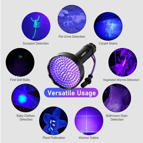 GLOSSDAY Blacklight Flashlight,128 LED UV Flashlights, Upgraded Bright Ultraviolet Flashlight Professional Black Light for Dog/Cat, Hunting Scorpions