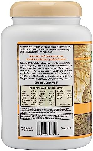 NutriBiotic – Plain Rice Protein, 1 Lb 5 oz (600g) - Low Carb, Keto-Friendly, Vegan, Raw Protein Powder - Grown & Processed Without Chemicals, GMOs or Gluten - Easy to Digest & Nutrient-Rich