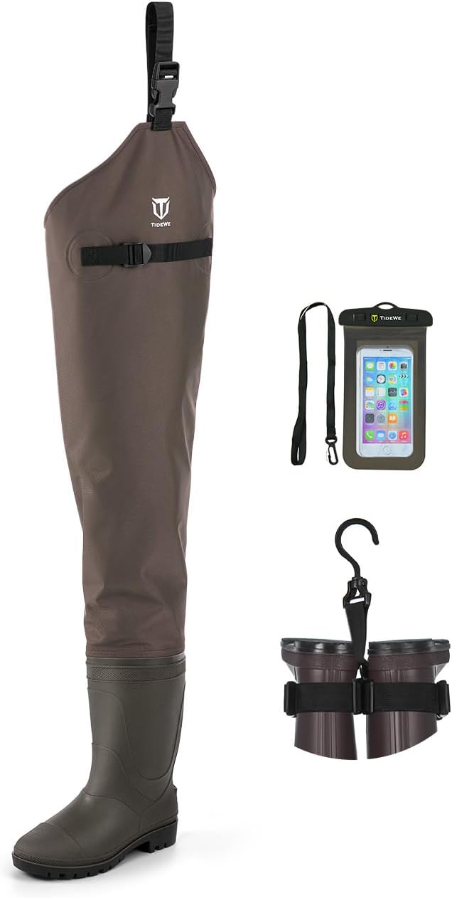 TIDEWE Fishing Hip Waders, Lightweight Hip Boots for Men Women | Waterproof 420D 2-Ply Nylon/PVC, Hunting Bootfoot Waders, Boot Hanger Included