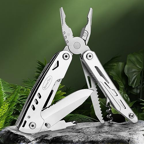 RoverTac 18-in-1 Multitool Pocket Knife with Pliers, Saw, Corkscrew & Detachable Scissors, Multi Tool with Safety Lock, 9 Screwdriver Bits