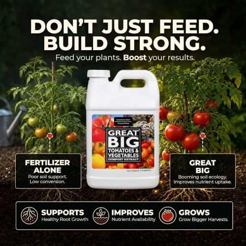Great Big Tomatoes and Vegetables Liquid Fertilizer Booster - Organic Soil Conditioner, Liquid Compost Extract with Humic Acid, Fertilizer Activator for Big Vegetable Yields, 70 Minerals - 32 Ounce