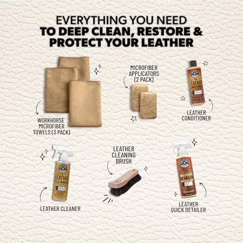 Chemical Guys, 9-Piece Leather Cleaner & Conditioner Kit for Car Interiors | Cleans then conditions seats, furniture, jackets and boots
