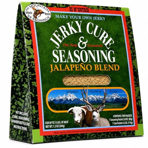 Hi Mountain JALAPENO BLEND Jerky Seasoning and Cure Kit | Beef & Venison | Fresh jalapeño flavor, medium spicy heat, jerky seasoning for beef, deer