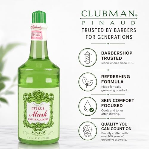 Clubman Pinaud Citrus Musk Cologne, Cools and Tones Skin After Shaving, 12.5 oz