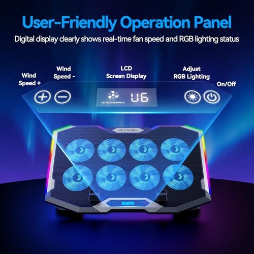 ICE COOREL Gaming Laptop Cooling Pad 15-17.3 Inch, Laptop Fan with 6 RGB Cooling Fans, Laptop Cooling Stand with 6 Height Adjustable