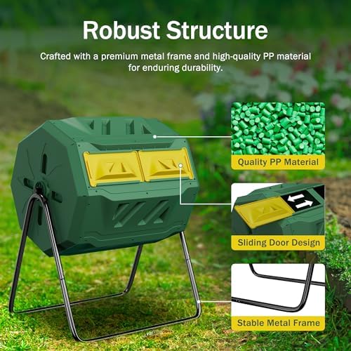 Nova Microdermabrasion 43 Gallon Compost Tumbler Bin Composter Dual Chamber BPA Free Compost Bin Outdoor Rotating Garden Yard Waste Bins
