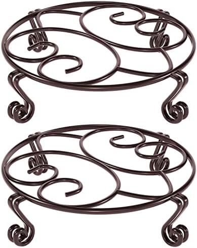 Yimobra 2 Pack Plant Stand for Flower Pot Heavy Duty Potted Holder Indoor Outdoor Metal Rustproof Iron Garden Container Round Supports Rack for