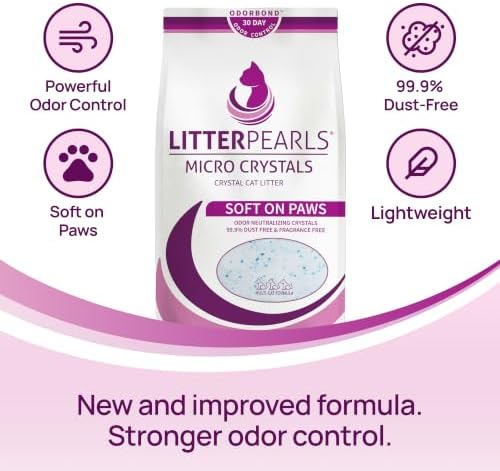 Litter Pearls Micro Crystals Unscented Non-Clumping Crystal Cat Litter with Odorbond, 7 lb, White, Clear and Blue Crystals (LPMC7)