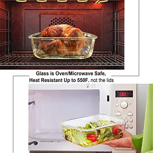 Glass Food Storage Containers Set, Large Size Containers with Lids, BPA-free Locking lids, 100% Leak Proof Glass Meal Prep Containers
