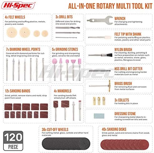 Hi-Spec Corded Rotary Tool Kit for Cutting, Grinding and Sanding with Bits