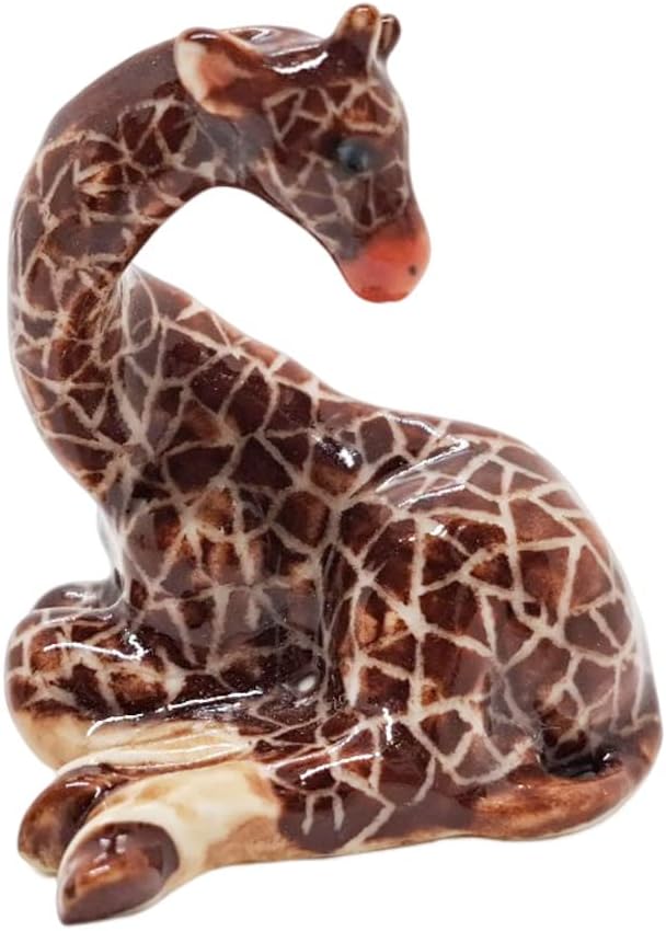 WitnyStore Tiny 2¾" Brown Standing Look Right Giraffe Figurine - Miniature Hand Made Ceramic Giraffes Tropical Savanna Africa Wild Life Cute Animals Porcelain Decorative Collectible Figure Décor Gifts