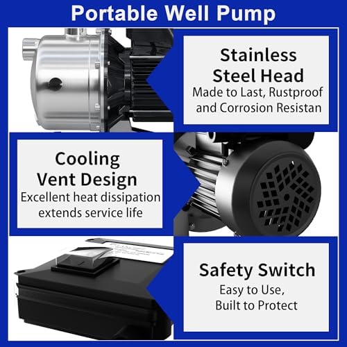 LANCHEZ 1.6 HP Shallow Well Pump, 1500 GPH Stainless Steel Water Transfer Pump, 115V Garden Irrigation Pump
