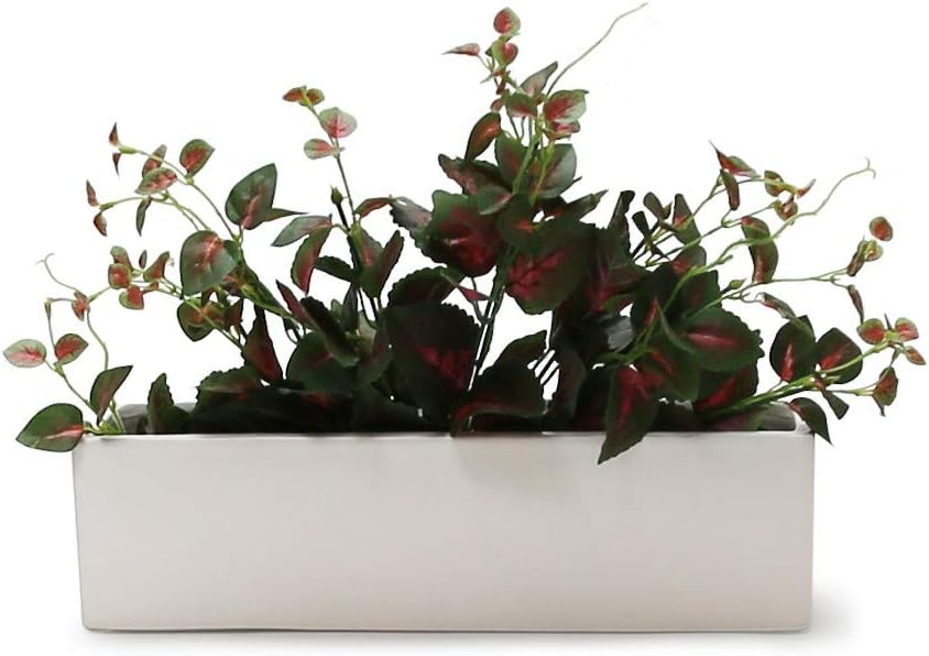 WGVI Long Rectangle Ceramic Planter Vase in White 14" x 4" x 4"H, Rectangular Box Block Terrarium Pot, Flower Arrangement, Tabletop Centerpiece