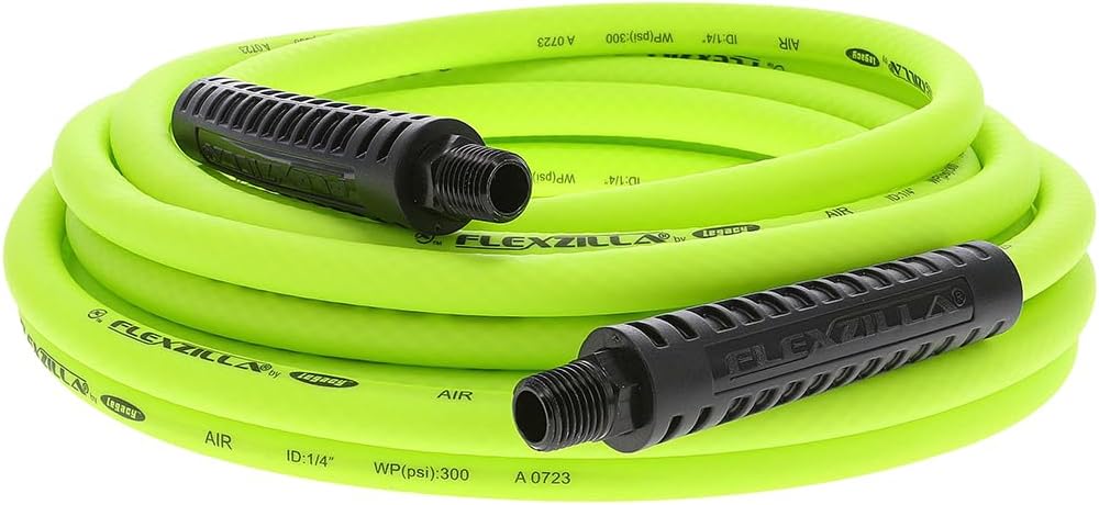 Flexzilla Air Compressor Hose, 3/8 in. x 50 ft., 1/4 in. MNPT Fittings, No-Kink, All Weather, Lightweight, Premium Hybrid Polymer, 300 PSI, ZillaGreen