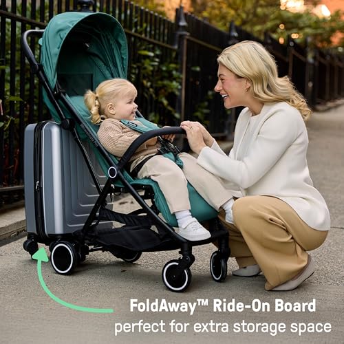 Ingenuity 3D Travelmate Pro Lightweight Travel Stroller with Fold-Away Ride-On Board for Toddlers, Airplane Overhead Bin Compatible, Car Seat Ready, One-Hand Fold