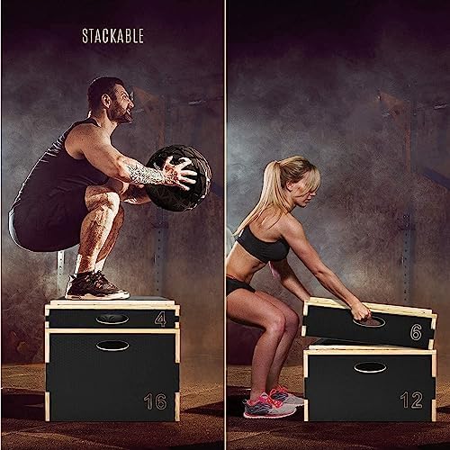 Yes4All Stackable Wood Plyo Box/Plyometric Box, Ideal for Jumping Exercise, Available in 5 Sizes (4"", 6"", 8"", 12"", 16"")
