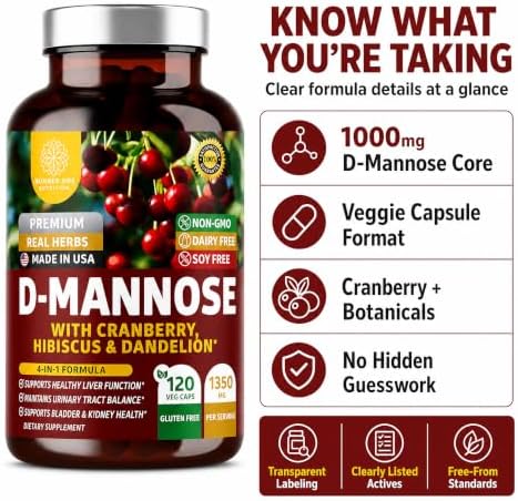 Premium D Mannose Supplement for Women and Men [Max Strength, 1350MG] Natural D-Mannose with Cranberry