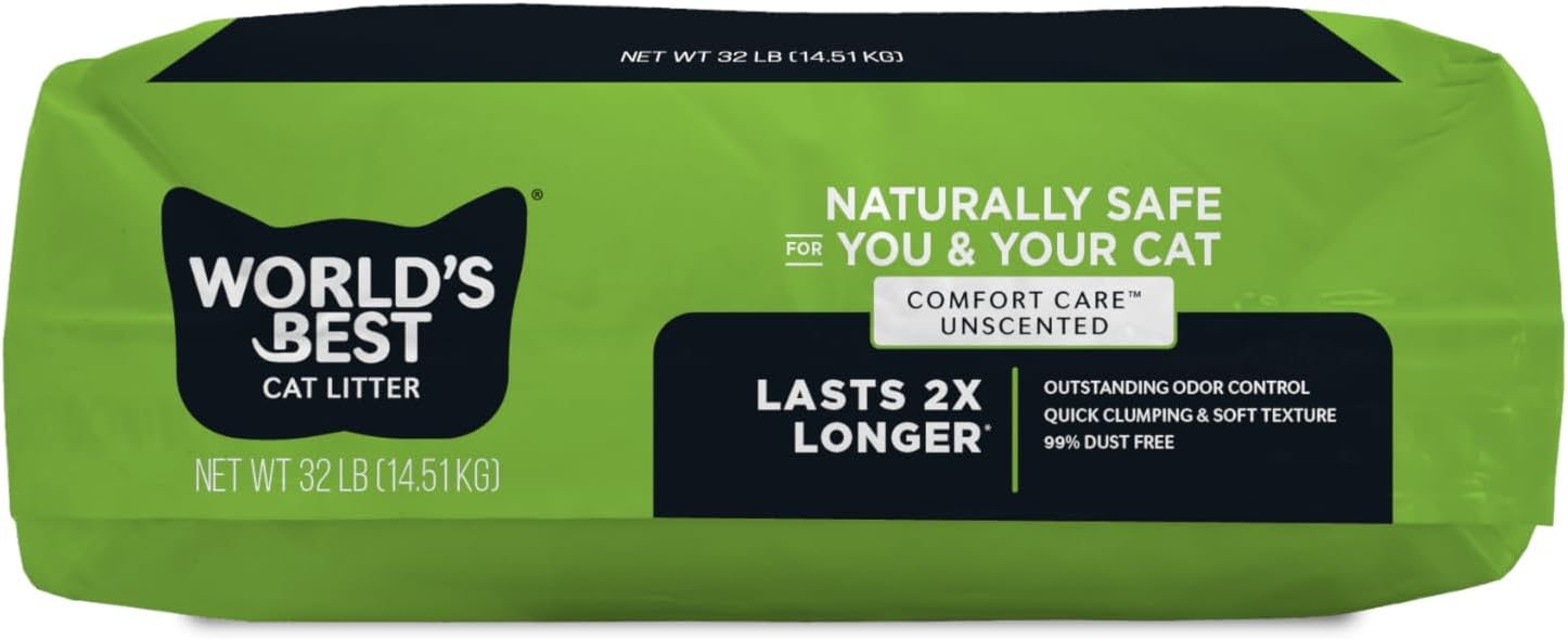 World's Best Cat Litter, Comfort Care, Unscented, Odor Control, 8 lb Bag | Gentle odor control for sensitive cats and lasts 2x longer; natural corn litter, quick clumping, flushable, 99% dust free
