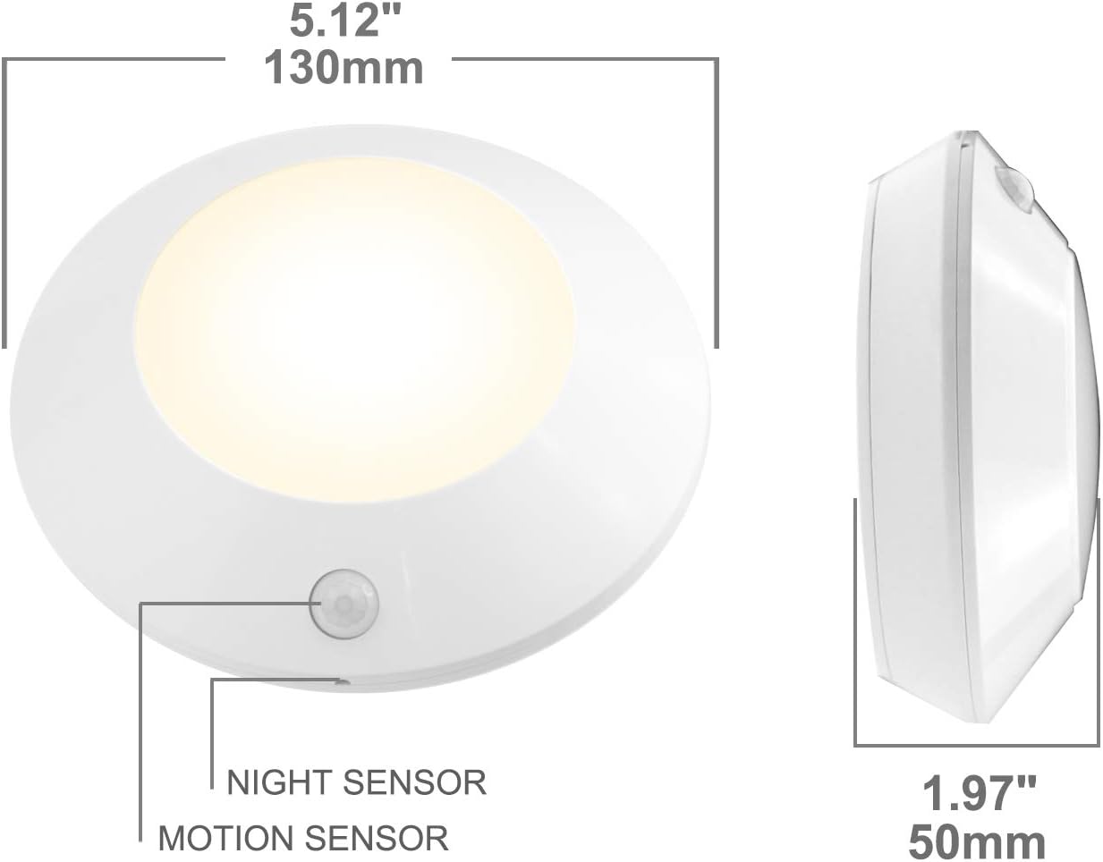 HONWELL Motion Sensor Light Indoor Ceiling Light Cordless Motion Sensor Light Battery Powered LED Warm White Light for Closet Cabinet Kitchen
