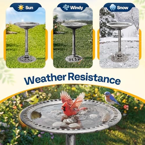 VIVOHOME Bird Bath for Outside, Polyresin Pedestal Birdbath, Green | Weather-Resistant, 20-Inch Bowl, 28-Inch Height, for Outdoor/Garden, Bird-Friendly, Easy to Clean