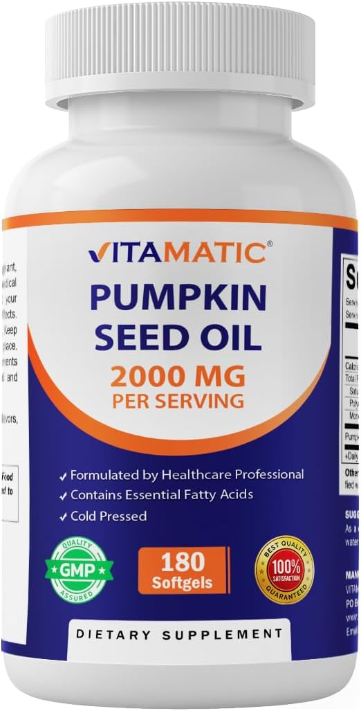 Vitamatic Pumpkin Seed Oil 2000mg Softgel Capsules, 180 Softgels