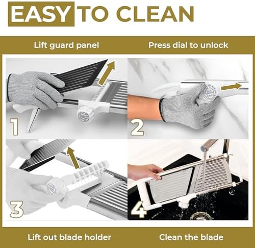 Gramercy Adjustable Mandoline Food Slicer, Mandoline Slicer for Kitchen, Mandolin, Potato, Tomato, Carrot, Vegetable, Fruit and Onion Cutter, Stainless Steel, INCLUDING Cut-Resistant Gloves, Black PRO
