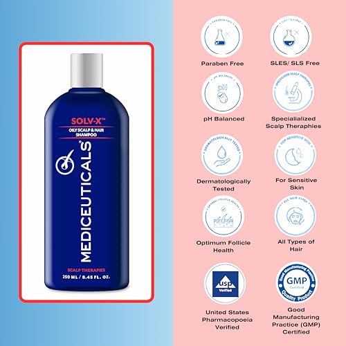 Mediceuticals Solv-X Shampoo - For Oily Hair and Scalp - Scalp Acne Shampoo for Men, Women and Teens 8.45 oz (250 ml)