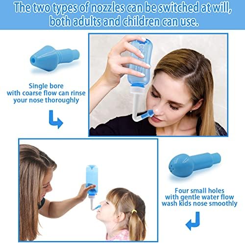 Neti Pot Sinus Rinse Bottle，Abnaok Nose Wash Cleaner Pressure Rinse Nasal Irrigation for Adult & Kid BPA Free，Nasal Wash Kit for Home or Travel
