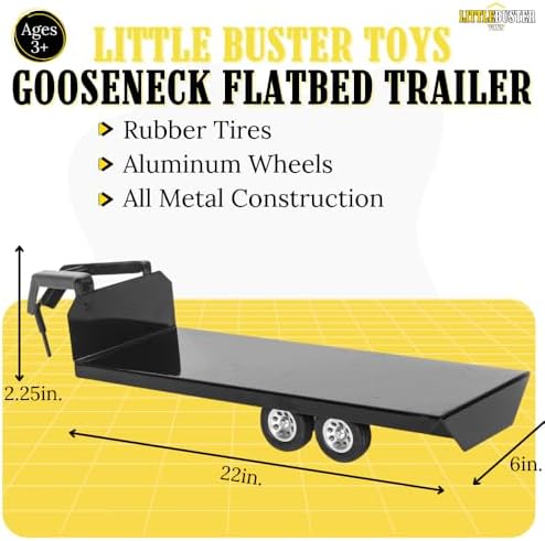 Little Buster Toys Gooseneck Flatbed Trailer – All-Metal 1:16 Scale Black Ranch Hauling Accessory for Farm Displays