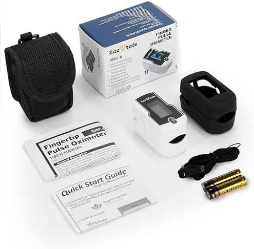 Zacurate 500E-B Wireless Bluetooth Fingertip Blood Pulse Oximeter Monitor with FREE App, SpO2, Heart Rate, Plethysmograph