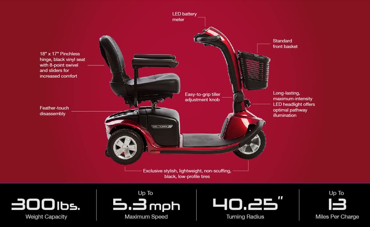 Pride Victory 9 3-Wheel Scooter w/Avail ext warr (Red)
