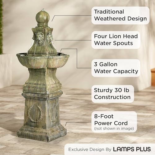 John Timberland Royal Lion 54" High Garden Large Pedestal Outdoor Fountain | Italian Decor Faux Stone Floor Standing Tall Bubbler Water Feature for