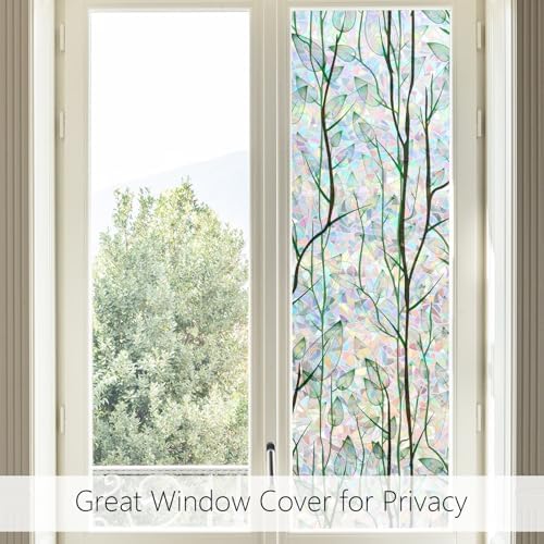 LEMON CLOUD Window Privacy Film, Rainbow Stained Glass Cling,17.5″ x 78.7″