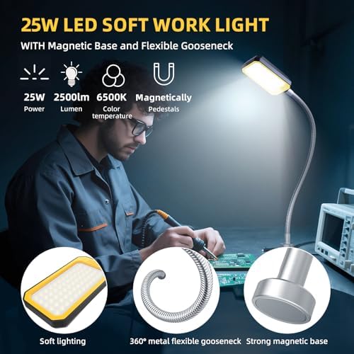 Magnetic Work Light, 9W Led Flexible Gooseneck with Adjustable Magnetic Base for Lathe Machine Milling Drill Press Workbench Industrial Lighting