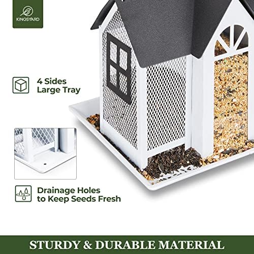 Kingsyard Bird Feeder House for Outside, Metal Mesh Wild Bird Feeder with Triple Feeders for Finch Cardinal Chickadee, Large Capacity